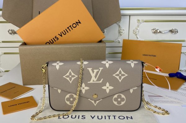 Replica Louis Vuitton M69977 LV Félicie Pochette Bag in Tourterelle Gray/Cream Monogram Empreinte leather