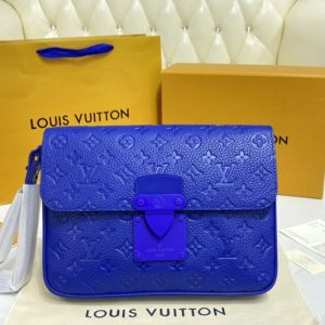 Replica Louis Vuitton M80582 LV S Lock A4 Pouch Bag in Blue Monogram-embossed Taurillon cowhide leather