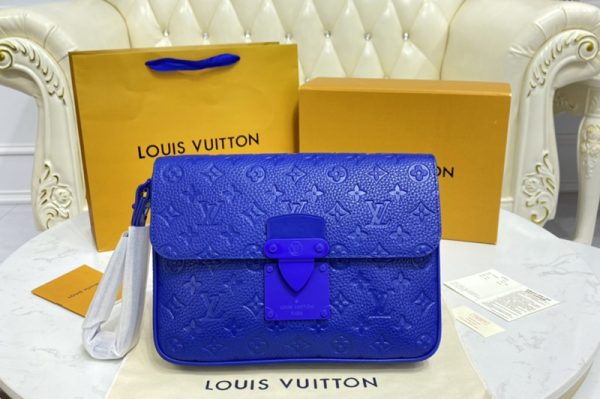 Replica Louis Vuitton M80582 LV S Lock A4 Pouch Bag in Blue Monogram-embossed Taurillon cowhide leather