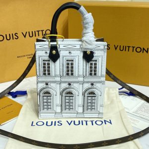 Replica Louis Vuitton M80991 LV Petit Sac Plat Bag in Black / White Printed patent calf leather