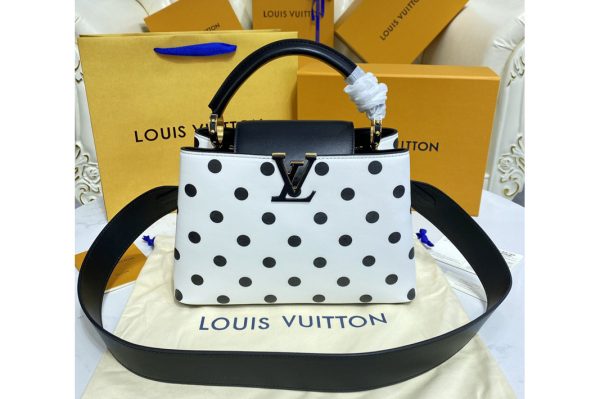 Replica Louis Vuitton M20373 LV Capucines BB handbag on Black/White Taurillon Calfskin leather