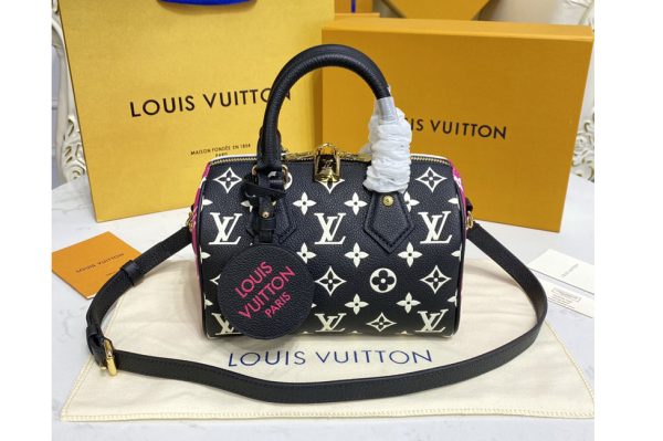 Replica Louis Vuitton M46088 LV Speedy Bandoulière 20 handbag on Black/White/Pink Monogram Empreinte Leather