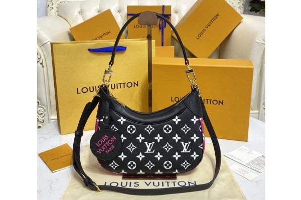 Replica Louis Vuitton M46091 LV Bagatelle BB mini-hobo bag on Black/White/Pink Monogram Empreinte Leather