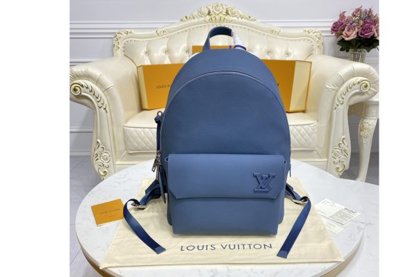 Replica Louis Vuitton M57079 LV Aerogram Backpack in Blue grained calf leather