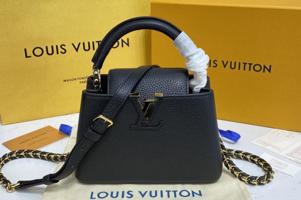 Replica Louis Vuitton M59928 LV Capucines Mini handbag in Black Taurillon leather