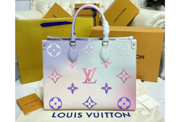 Replica Louis Vuitton M20510 LV OnTheGo MM tote Bag in Sunrise Pastel Monogram Canvas