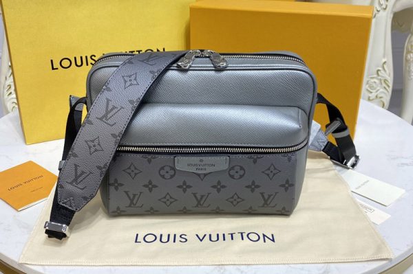 Replica Louis Vuitton M30830 LV Outdoor Messenger bag in Gray Monogram coated canvas and Taiga leather