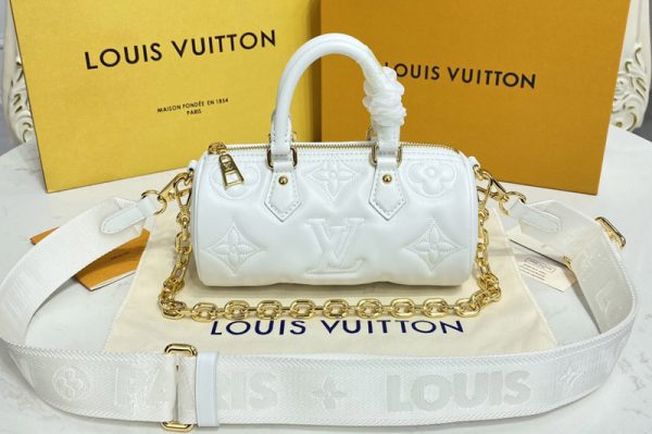 Replica Louis Vuitton M59827 LV Papillon BB handbag in White Quilted and embroidered smooth calf leather