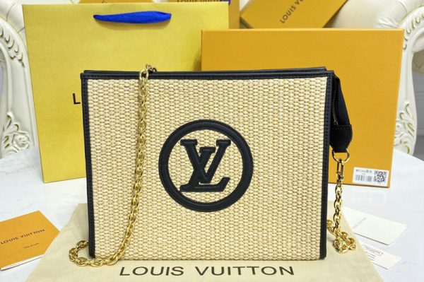 Replica Louis Vuitton M81366 LV Toiletry Pouch on Chain in Natural / Black Raffia