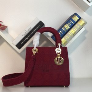 Replica Dior M0565 Medium Bois De Bordeaux Lady D-lite Embroidered Cannage Bag With Gold Hardware