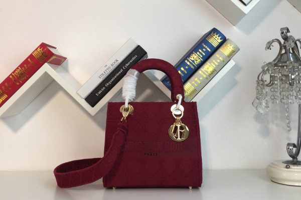 Replica Dior M0565 Medium Bois De Bordeaux Lady D-lite Embroidered Cannage Bag With Gold Hardware