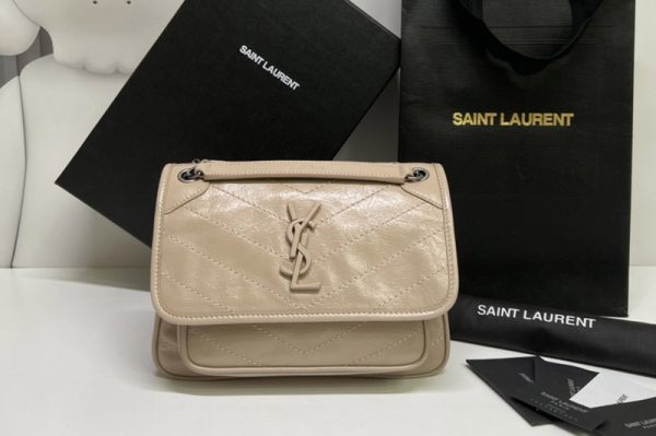 Replica Saint Laurent 633160 YSL niki Baby bag in Beige vintage crinkled leather