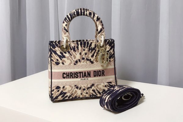 Replica Christian Dior M0565 Dior Medium Lady d-lite bag in Multicolor Tie & Dior Embroidery