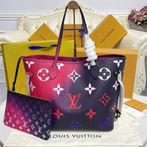 Replica Louis Vuitton M20511 LV Neverfull MM tote bag in Midnight Fuchsia Monogram canvas