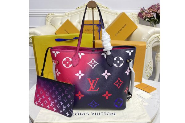 Replica Louis Vuitton M20511 LV Neverfull MM tote bag in Midnight Fuchsia Monogram canvas