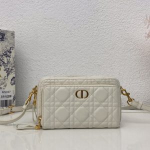 Replica Christian Dior S5037 Dior Caro double pouch in White Supple Cannage Calfskin