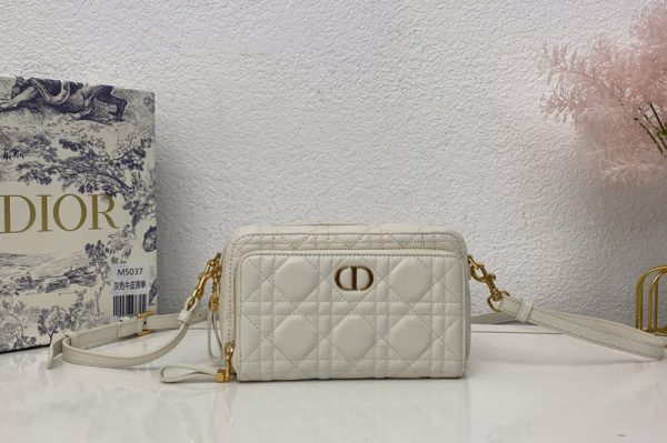 Replica Christian Dior S5037 Dior Caro double pouch in White Supple Cannage Calfskin