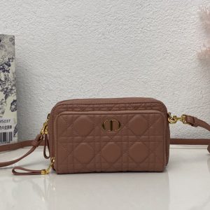 Replica Christian Dior S5037 Dior Caro double pouch in Pink Supple Cannage Calfskin