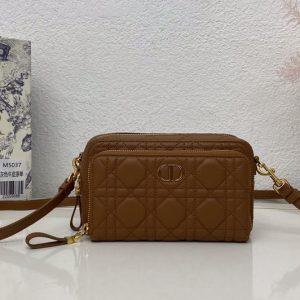 Replica Christian Dior S5037 Dior Caro double pouch in Brown Supple Cannage Calfskin