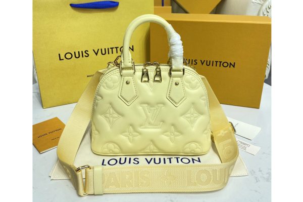 Replica Louis Vuitton M59821 LV Alma BB handbag in Banana Yellow Quilted and embroidered smooth calf leather