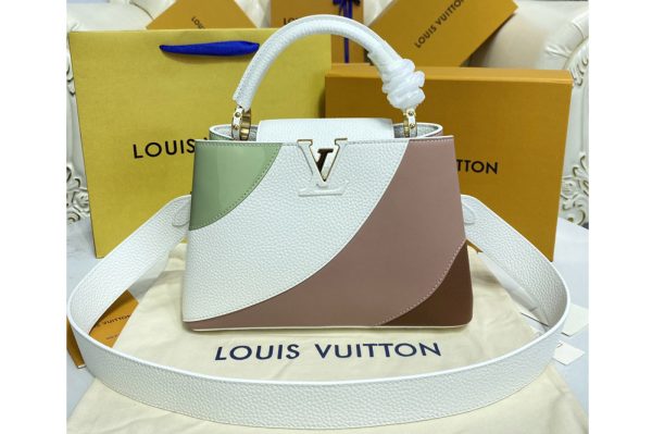 Replica Louis Vuitton M59863 LV Capucines BB handbag in White/Green Taurillon leather