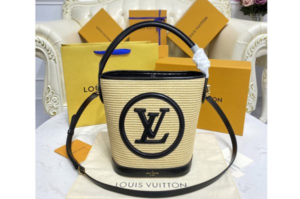 Replica Louis Vuitton M59961 LV Petit Bucket bag in Black knitted raffia