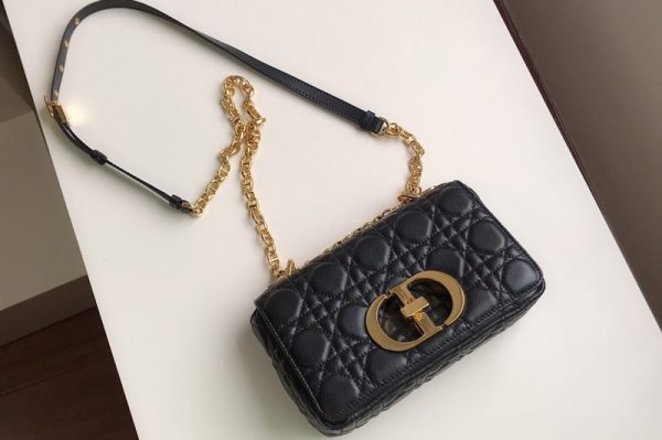 Replica Christian Dior M9241 Small Dior Caro bag in Black Soft Cannage Calfskin