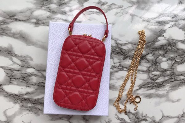 Replica Dior S0872 Lady Dior phone holder in Red Cannage Lambskin