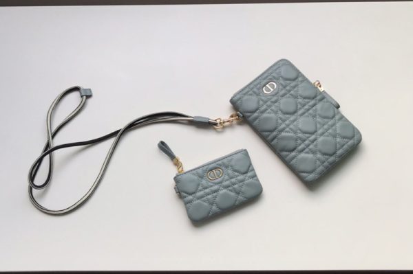 Replica Christian Dior S5036 Dior Caro Multifunctional Pouch in Light Blue Supple Cannage Calfskin