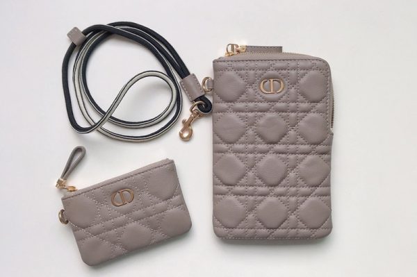 Replica Christian Dior S5036 Dior Caro Multifunctional Pouch in Grey Supple Cannage Calfskin