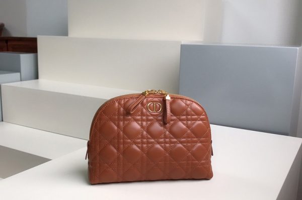 Replica Christian Dior S5047 Dior Caro Beauty Pouch in Brown Supple Cannage Calfskin