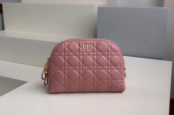 Replica Christian Dior S5047 Dior Caro Beauty Pouch in Pink Supple Cannage Calfskin