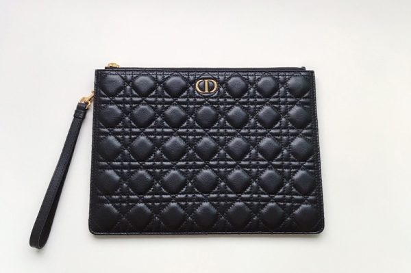 Replica Christian Dior S5086 Large Dior Caro Daily pouch in Black Supple Cannage Calfskin