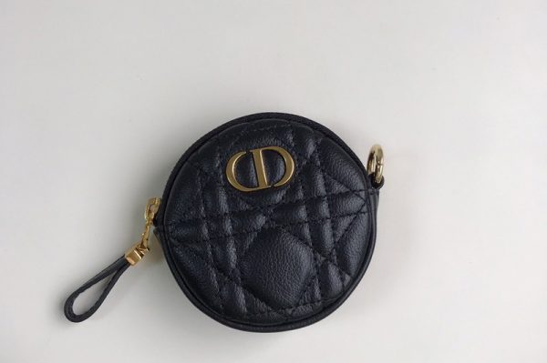 Replica Christian Dior S5088 Mini Dior Caro round pouch in Black Cannage Lambskin