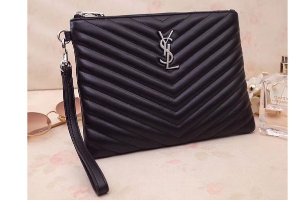 Replica Saint Laurent YSL 379039 Monogram A5 Pouch Bags In Black Matelasse Leather