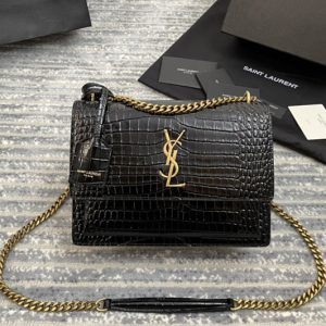 Replica YSL 442906 Saint Laurent Medium Sunset Monogram Bag in Black Crocodile With Gold Hardware