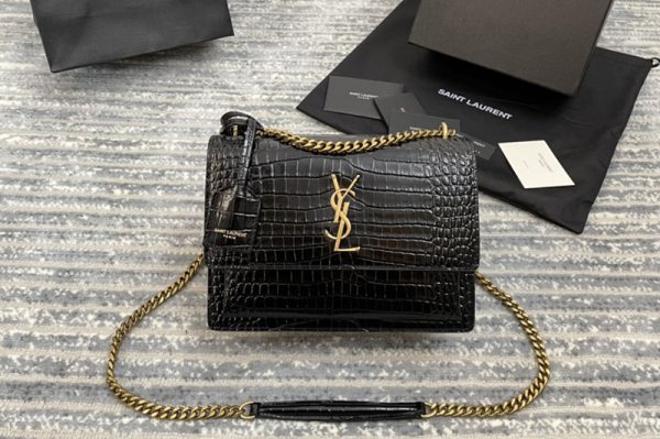 Replica YSL 442906 Saint Laurent Medium Sunset Monogram Bag in Black Crocodile With Gold Hardware