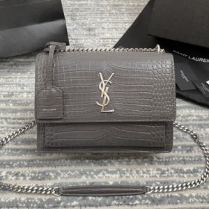 Replica YSL 442906 Saint Laurent Medium Sunset Monogram Bag in Gray Crocodile Leather With Silver Hardware