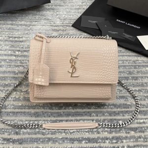 Replica YSL 442906 Saint Laurent Medium Sunset Monogram Bag in Pink Crocodile Leather With Silver Hardware