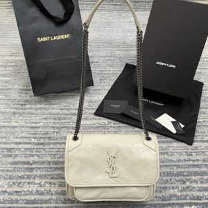 Replica Saint Laurent 533037 YSL niki baby Bag in White crinkled vintage leather