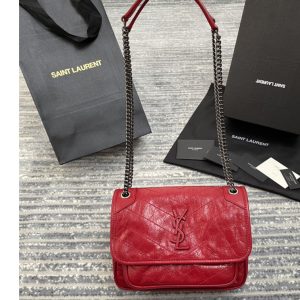 Replica Saint Laurent 533037 YSL niki baby Bag in Red crinkled vintage leather