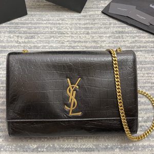 Replica Saint Laurent 553804 YSL KATE MEDIUM REVERSIBLE IN Black Crocodile Leather and Suede