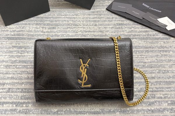 Replica Saint Laurent 553804 YSL KATE MEDIUM REVERSIBLE IN Black Crocodile Leather and Suede