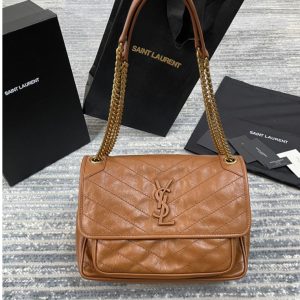 Replica Saint Laurent 633158 YSL NIKI MEDIUM Bag IN Tan VINTAGE CRINKLED LEATHER