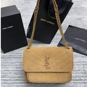 Replica Saint Laurent 633158 YSL NIKI MEDIUM Bag in Tan Y-QUILTED SUEDE