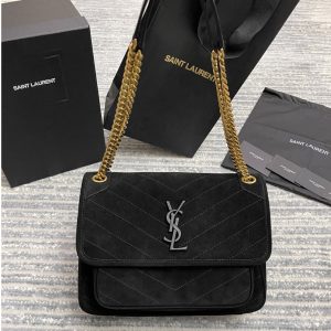 Replica Saint Laurent 633158 YSL NIKI MEDIUM Bag in Black Y-QUILTED SUEDE With Gold Hardware