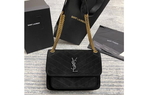 Replica Saint Laurent 633158 YSL NIKI MEDIUM Bag in Black Y-QUILTED SUEDE With Gold Hardware