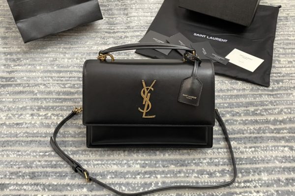 Replica Saint Laurent 634723 YSL MEDIUM SUNSET SATCHEL IN Black SMOOTH LEATHER