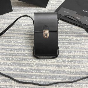 Replica Saint Laurent 667718 YSL TUC PHONE POUCH WITH STRAP IN Black SUPPLE CALFSKIN