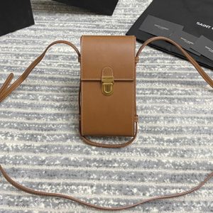 Replica Saint Laurent 667718 YSL TUC PHONE POUCH WITH STRAP IN Tan SUPPLE CALFSKIN